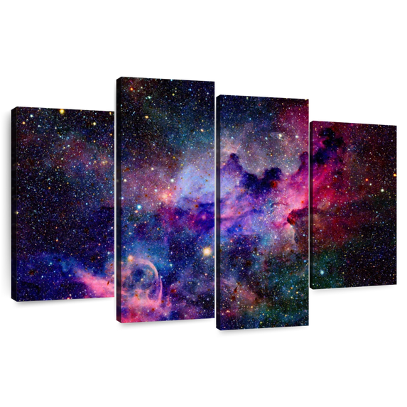 Elephant Stock Galaxy Space Nebula Wall Art - Horizontal Multi Panel Canvas - Living Room Wall Decor - Astronomy & Space Multi Panel - Black And Blue Decor - 75" x 48"