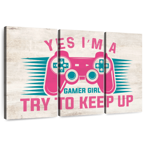 Elephant Stock Gamer Girl Wall Art - Horizontal Multi Panel Canvas - Living Room Wall Decor - Hobbies And Lifestyle Multi Panel - Pink And Beige Decor - 74" x 48"