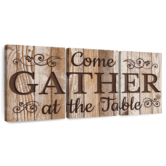 Elephant Stock Gather At The Table Typography Wall Art - Horizontal Multi Panel Canvas - Dining Room Wall Decor - Inspirational And Typography Multi Panel - Brown And Beige Decor - 38" x 18"