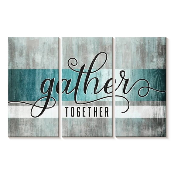 Elephant Stock Gather Together Grunge Typography Wall Art - Horizontal Multi Panel Canvas - Living Room Wall Decor - Wall Signs Multi Panel - Gray And Teal Decor - 57" x 36"
