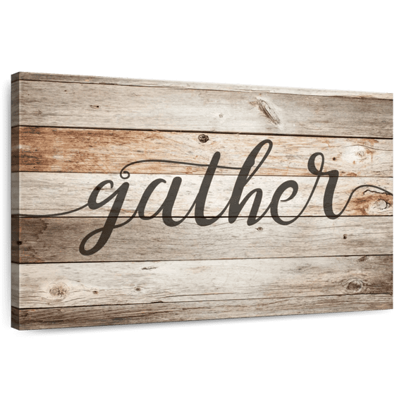 Elephant Stock Gather Typography I Wall Sign Wall Art - Horizontal Canvas Wall Art - Hallway Wall Decor - Wall Signs Canvas - Brown And Beige Decor - 39" x 26"
