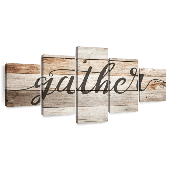 Elephant Stock Gather Typography I Wall Sign Wall Art - Horizontal Multi Panel Canvas - Dining Room Wall Decor - Wall Signs Multi Panel - Brown And Beige Decor - 80" x 36"
