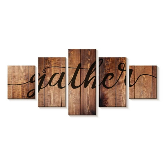 Elephant Stock Gather Typography Ii Wall Art - Horizontal Multi Panel Canvas - Living Room Wall Decor - Wall Signs Multi Panel - Brown And Black Decor - 29" x 12"