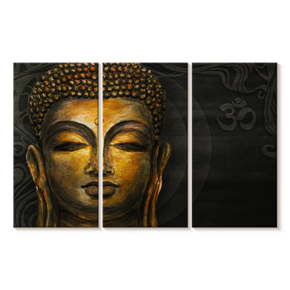 Elephant Stock Gautama Buddha Om Wall Art - Horizontal Multi Panel Canvas - Living Room Wall Decor - People Multi Panel - Brown And Gray Decor - 33" x 20"
