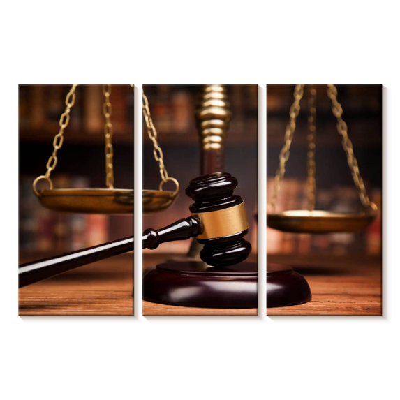 Elephant Stock Gavel And Scales Wall Art - Horizontal Multi Panel Canvas - Living Room Wall Decor - Profession Multi Panel - Brown And Gold Decor - 23" x 14"