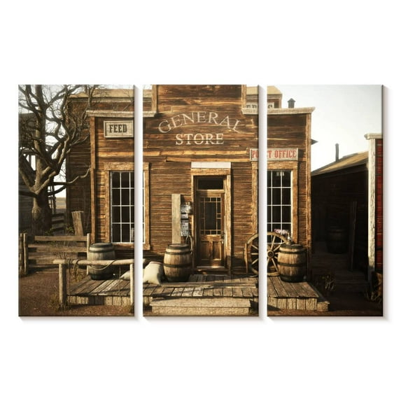 Elephant Stock General Store Wall Art - Horizontal Multi Panel Canvas - Living Room Wall Decor - Our America Multi Panel - Brown And Beige Decor - 23" x 14"