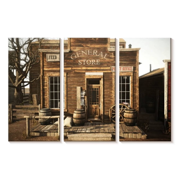 Elephant Stock General Store Wall Art - Horizontal Multi Panel Canvas - Living Room Wall Decor - Our America Multi Panel - Brown And Beige Decor - 23" x 14"