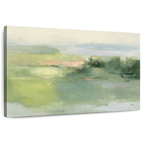 Elephant Stock Gentle World Wall Art - Horizontal Canvas Wall Art - Living Room Wall Decor - Abstract Canvas - Green And Blue Decor By Julia Purinton - 12" x 8"