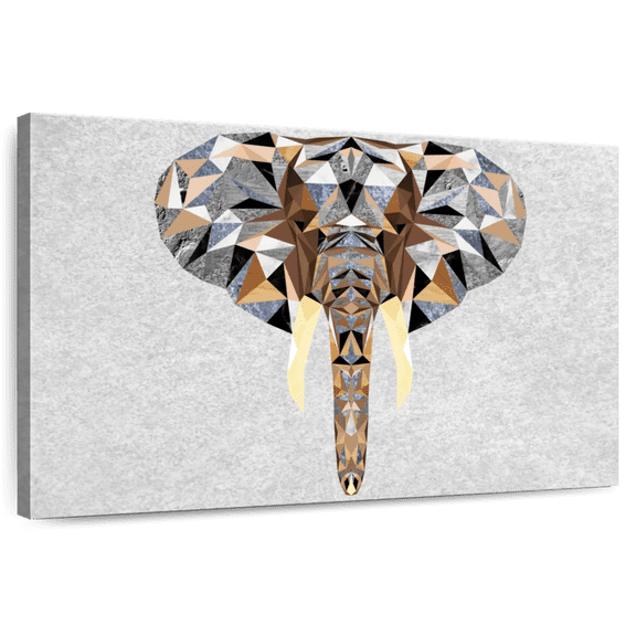 Elephant Stock Geometric Colorful Elephant Wall Art - Horizontal Canvas Wall Art - Living Room Wall Decor - Animal Canvas - Beige And Brown Decor - 45" x 30"