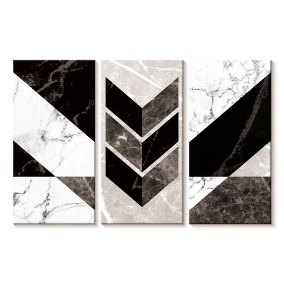 Elephant Stock Geometric Mountain I Bw Wall Art - Horizontal Multi Panel Canvas - Living Room Wall Decor - Abstract Multi Panel - Gray And White Decor - 23" x 14"