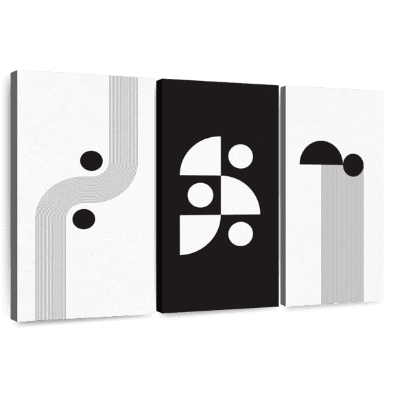 Elephant Stock Geometric Mountain Ii Bw Wall Art - Horizontal Multi Panel Canvas - Dining Room Wall Decor - Abstract Multi Panel - White And Black Decor - 50" x 32"