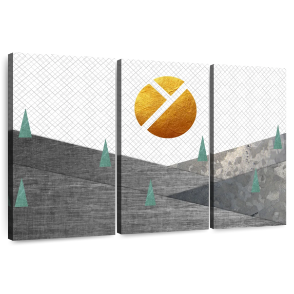 Elephant Stock Geometric Mountain Range Wall Art - Horizontal Multi Panel Canvas - Living Room Wall Decor - Nature Multi Panel - Blue And Gray Decor - 65" x 42"