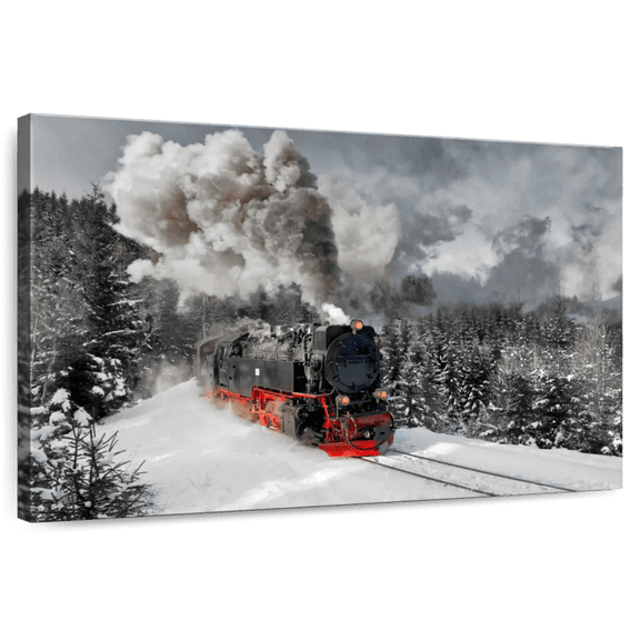 Elephant Stock German Steam Train Wall Art - Horizontal Canvas Wall Art - Living Room Wall Decor - Transportation Canvas - Gray And Black Decor - 36" x 24"
