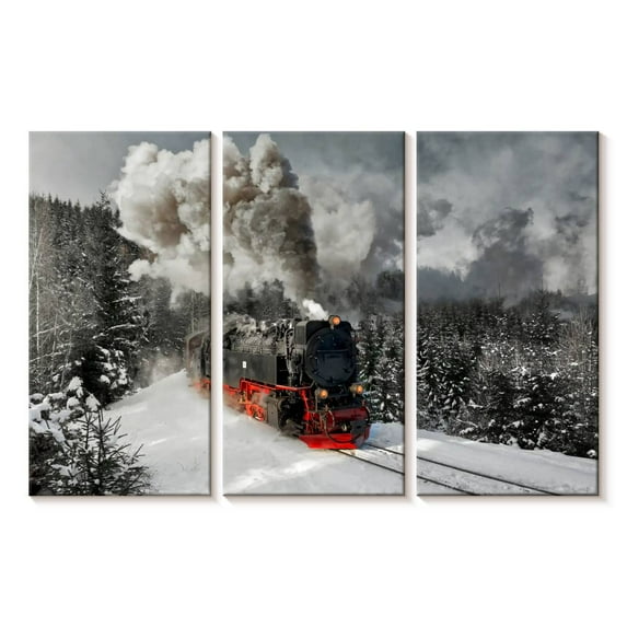 Elephant Stock German Steam Train Wall Art - Horizontal Multi Panel Canvas - Living Room Wall Decor - Transportation Multi Panel - Gray And Black Decor - 74" x 48"