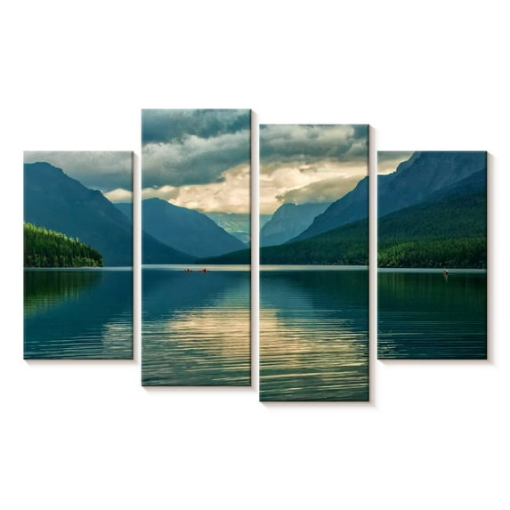 Elephant Stock Glacier Lake Scene Wall Art - Horizontal Multi Panel Canvas - Living Room Wall Decor - Nature Multi Panel - Teal And Blue Decor - 30" x 18"