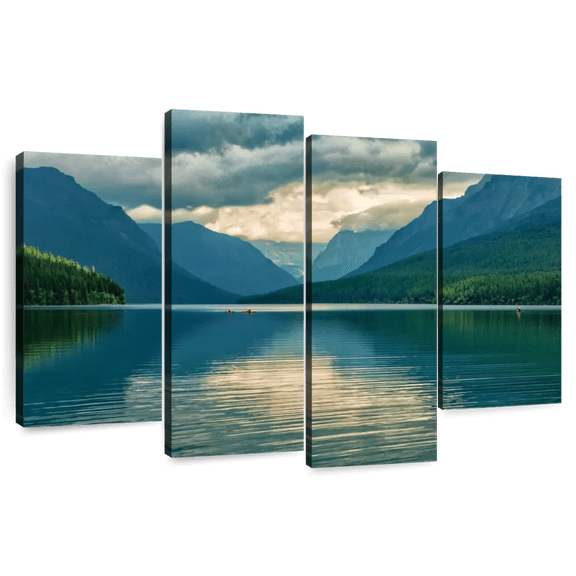 Elephant Stock Glacier Lake Scene Wall Art - Horizontal Multi Panel Canvas - Living Room Wall Decor - Nature Multi Panel - Teal And Blue Decor - 36" x 22"