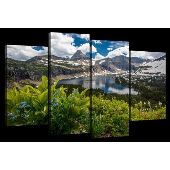 Elephant Stock Glacier National Park Lake Wall Art - Horizontal Multi Panel Canvas - 4 Pieceliving Room Wall Decor - Photography Nature Multi Panel - White And Blue Decor - 36" x 22"
