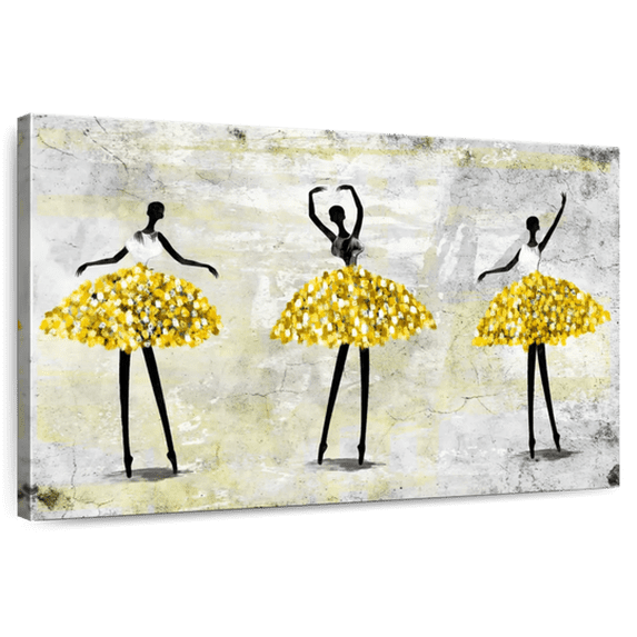 Elephant Stock Glitter Ballerinas Wall Art - Horizontal Canvas Wall Art - Lobby Wall Decor - Dance Canvas - Yellow And Black Decor - 12" x 8"