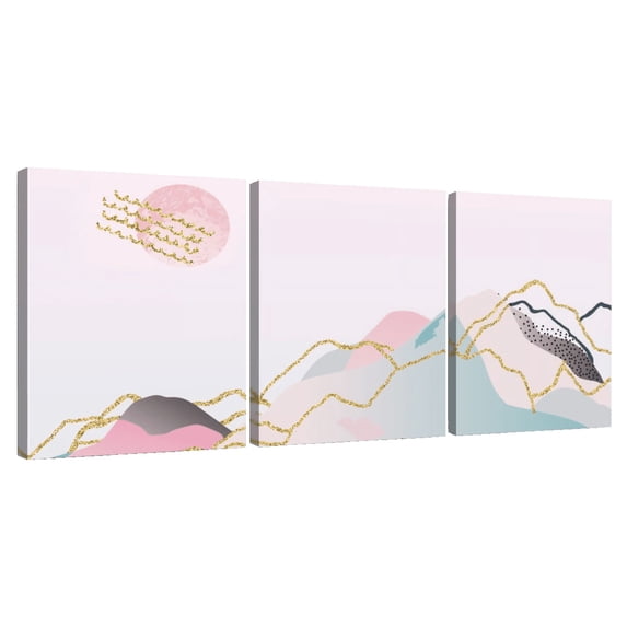 Elephant Stock Glitter Landscape Wall Art - Horizontal Multi Panel Canvas - Living Room Wall Decor - Abstract Multi Panel - Pink And Blue Decor - 38" x 18"