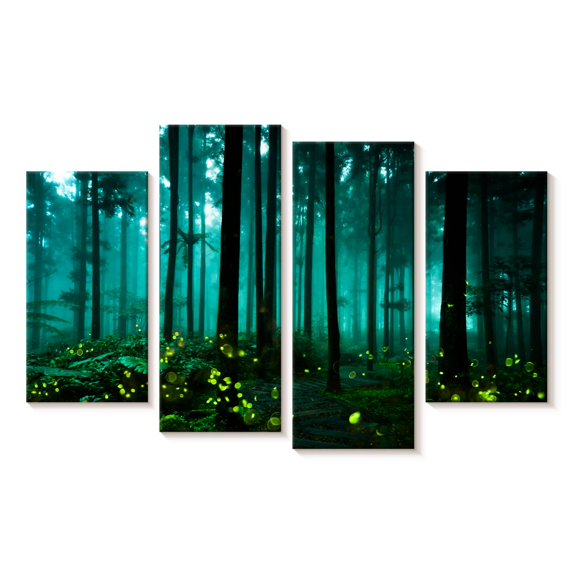 Elephant Stock Glowing Fireflies Wall Art - Horizontal Multi Panel Canvas - Living Room Wall Decor - Nature Multi Panel - Black And Yellow Decor - 24" x 14"