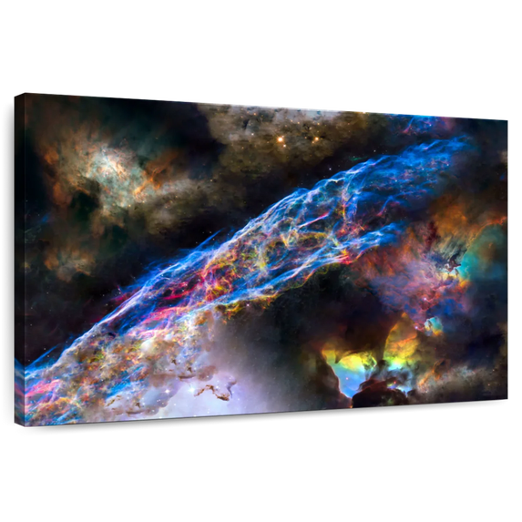 Elephant Stock Glowing Veil Nebula Wall Art - Horizontal Canvas Wall Art - Living Room Wall Decor - Astronomy & Space Canvas - Black And Gray Decor - 12" x 8"
