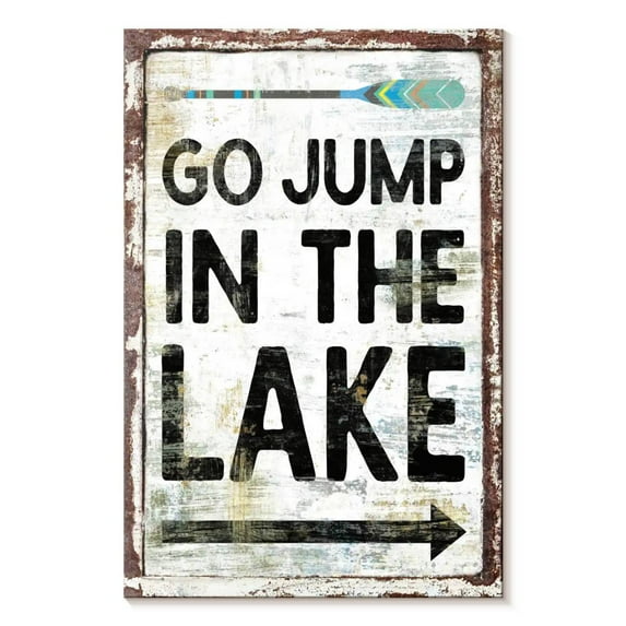 Elephant Stock Go Jump In The Lake Sign Wall Art - Vertical Canvas Wall Art - Living Room Wall Decor - Inspirational And Typography Canvas - Black And Gray Decor - 8" x 12"