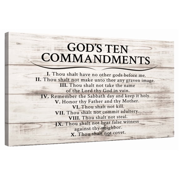 Elephant Stock God's Ten Commandments Wall Art - Horizontal Canvas Wall Art - Living Room Wall Decor - Wall Signs Canvas - Black And Beige Decor - 12" x 8"