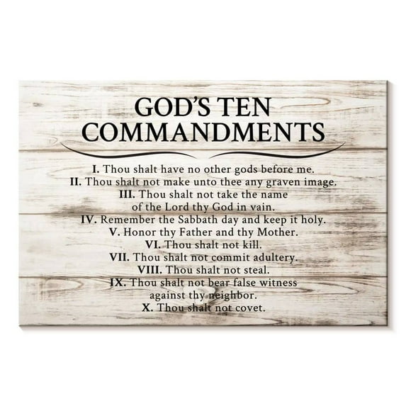 Elephant Stock God's Ten Commandments Wall Art - Horizontal Canvas Wall Art - Living Room Wall Decor - Wall Signs Canvas - Black And Beige Decor - 12" x 8"