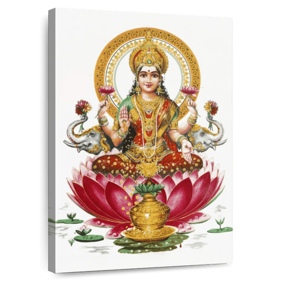 Elephant Stock Goddess Lakshmi Wall Art - Vertical Canvas Wall Art - Living Room Wall Decor - Religion And Spirituality Canvas - Brown And Red Decor - 34" x 51"