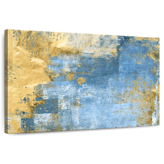 Elephant Stock Gold And Blue Abstract Wall Art - Horizontal Canvas Wall Art - Living Room Wall Decor - Abstract Canvas - Blue And Gold Decor - 12" x 8"
