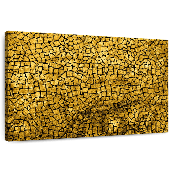 Elephant Stock Gold Mosaic Wall Art - Horizontal Canvas Wall Art - Living Room Wall Decor - Abstract Canvas - Gold And Black Decor - 30" x 20"