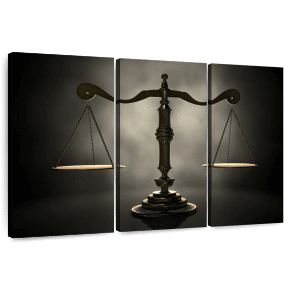 Elephant Stock Gold Scales Of Justice Wall Art - Horizontal Multi Panel Canvas - Salon Wall Decor - Profession Multi Panel - Black And Gray Decor - 57" x 36"