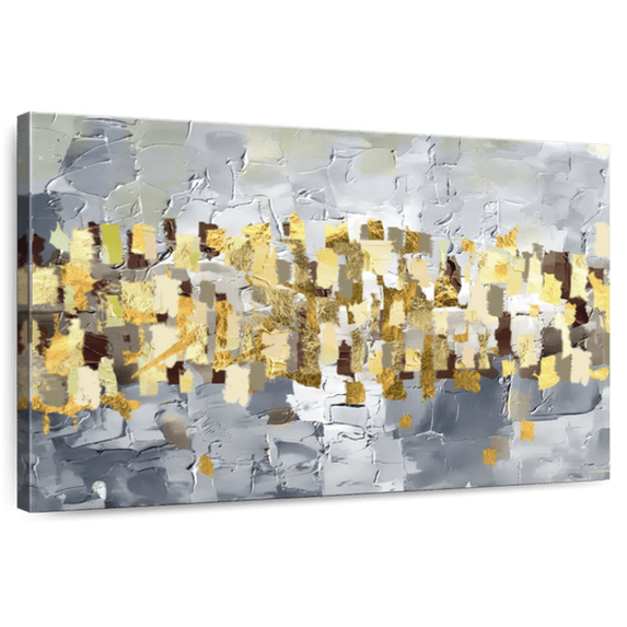 Elephant Stock Gold And Silver Abstract Wall Art - Horizontal Canvas Wall Art - Living Room Wall Decor - Abstract Canvas - Silver And Yellow Decor - 24" x 16"