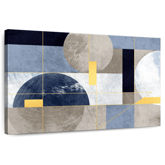 Elephant Stock Gold-accented Circles Wall Art - Horizontal Canvas Wall Art - Living Room Wall Decor - Abstract Canvas - Gold And Gray Decor - 36" x 24"