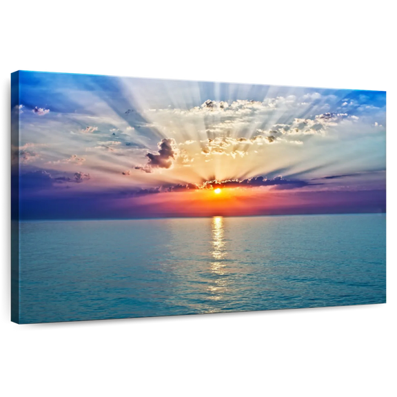 Elephant Stock Golden Beach Sunrise Wall Art - Horizontal Canvas Wall Art - Living Room Wall Decor - Beach Canvas - Blue And Orange Decor - 36" x 24"