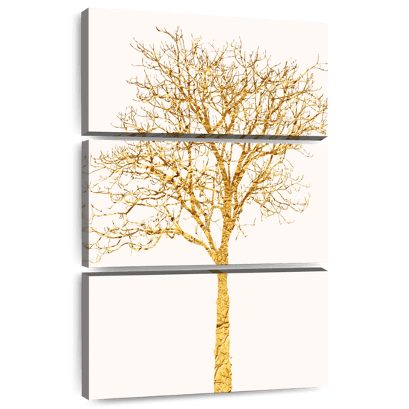 Elephant Stock Golden Birch Wall Art - Vertical Multi Panel Canvas - Hallway Wall Decor - Floral And Botanical Multi Panel - Gold And Beige Decor By Kubistika - 28" x 45"