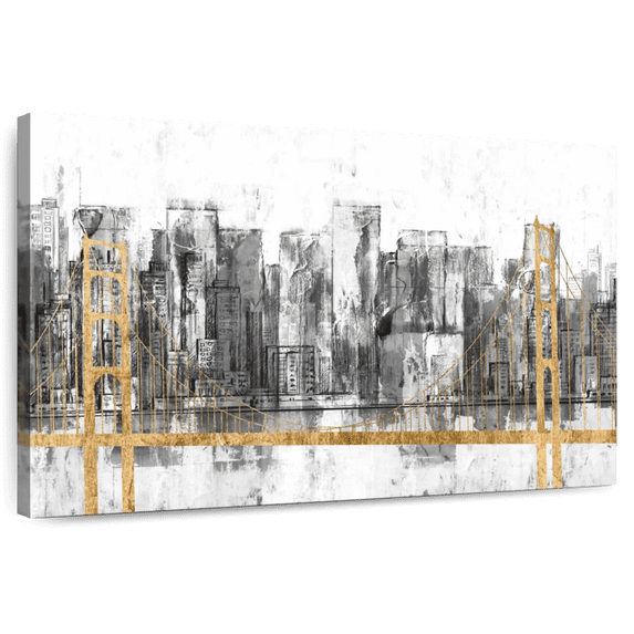 Elephant Stock Golden Bridge Panorama Wall Art - Horizontal Canvas Wall Art - Living Room Wall Decor - Places Canvas - Gold And Black Decor By Jennifer Goldberger - 12" x 8"