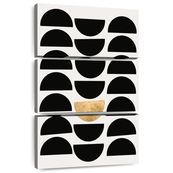 Elephant Stock Golden Circle Wall Art - Vertical Multi Panel Canvas - Living Room Wall Decor - Abstract Multi Panel - Black And Yellow Decor By Kubistika - 42" x 65"