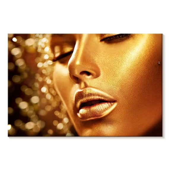 Elephant Stock Golden Face Wall Art - Horizontal Canvas Wall Art - Living Room Wall Decor - Fashion And Beauty Canvas - Gold And Black Decor - 39" x 26"