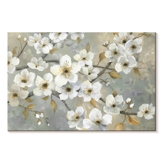 Elephant Stock Golden Garden Wall Art - Horizontal Canvas Wall Art - Living Room Wall Decor - Floral And Botanical Canvas - Gray And Beige Decor By Nan - 45" x 30"