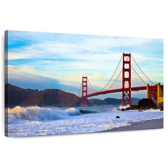 Elephant Stock Golden Gate Bridge San Francisco Wall Art - Horizontal Canvas Wall Art - Living Room Wall Decor - Architecture Canvas - Blue And Brown Decor - 45" x 30"