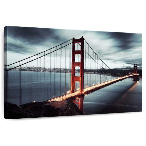 Elephant Stock Golden Gate Bridge Storm Clouds Wall Art - Horizontal Canvas Wall Art - Living Room Wall Decor - Architecture Canvas - Black And Red Decor - 12" x 8"