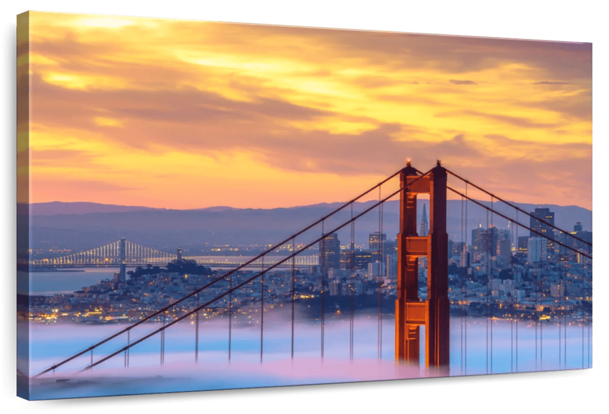 Elephant Stock Golden Gate Sunset Skyline Wall Art Horizontal Canvas