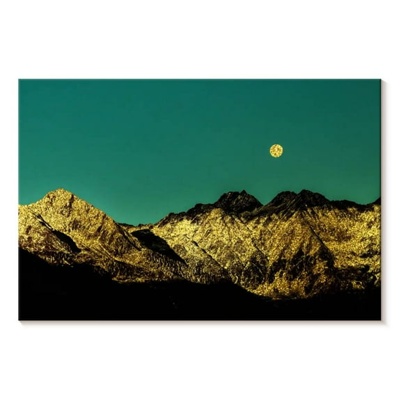 Elephant Stock Golden Mountain Range Wall Art - Horizontal Canvas Wall Art - Living Room Wall Decor - Nature Canvas - Black And Teal Decor - 48" x 32"
