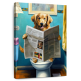 thumbnail image 1 of Elephant Stock Golden Retriever On A Toilet Wall Art - Vertical Canvas Wall Art - Bathroom Wall Decor - Humor Canvas - Blue And Orange Decor - 32" x 48", 1 of 8