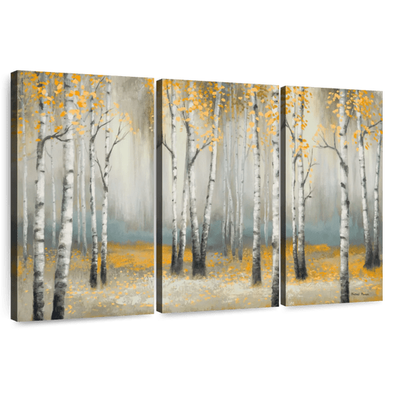 Elephant Stock Golden September Birch Wall Art - Horizontal Multi Panel Canvas - Living Room Wall Decor - Nature Multi Panel - Orange And White Decor By Michael Marcon - 45" x 28"