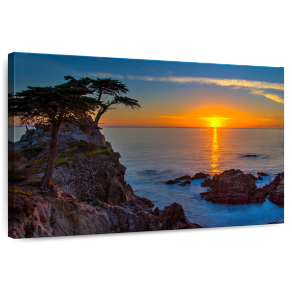 Elephant Stock Golden Sun Above Pebble Beach Wall Art - Horizontal Canvas Wall Art - Living Room Wall Decor - Beach Canvas - Black And Brown Decor - 30" x 20"