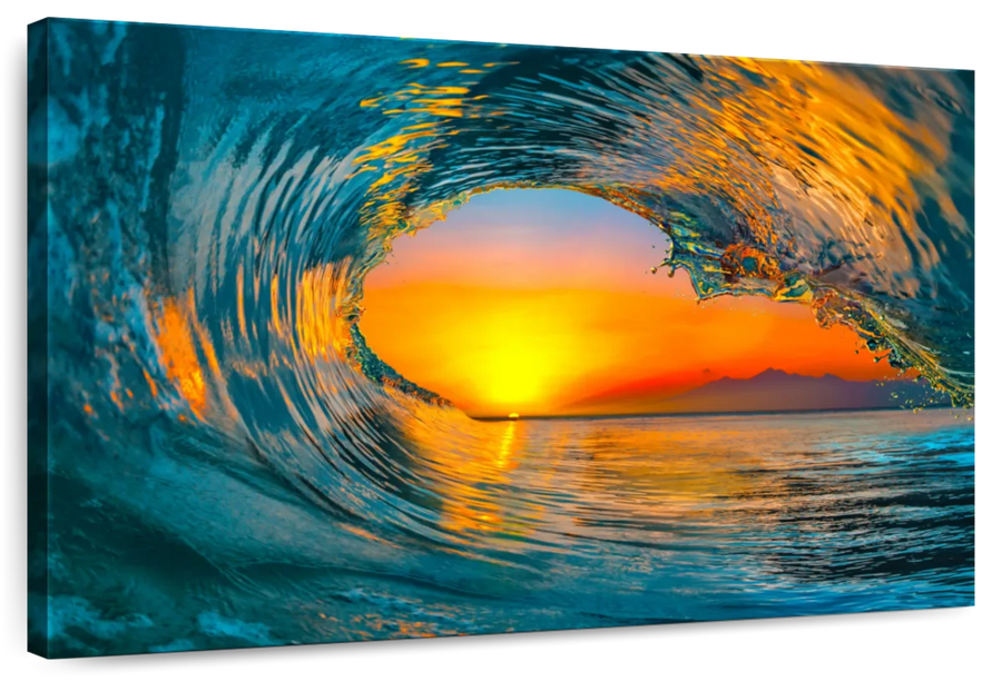Elephant Stock Golden Sunset Wave Wall Art - Horizontal Canvas Wall Art ...