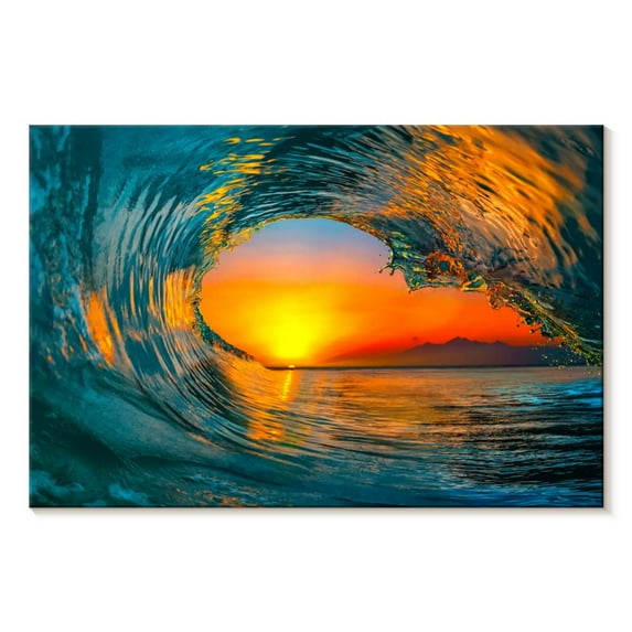 Elephant Stock Golden Sunset Wave Wall Art - Horizontal Canvas Wall Art - Living Room Wall Decor - Beach Canvas - Gray And Brown Decor - 48" x 32"