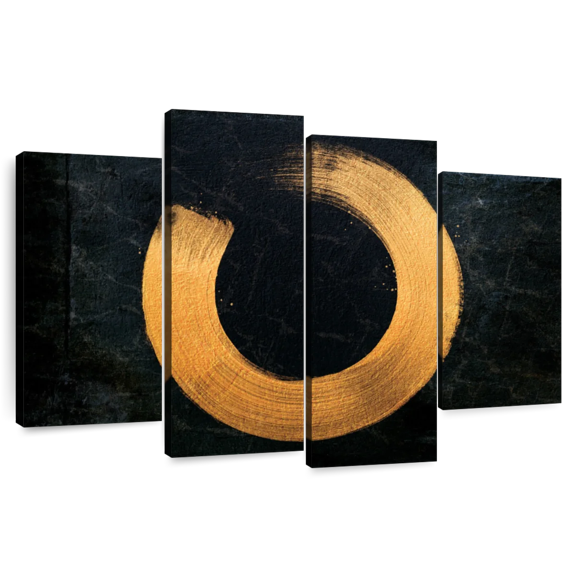 Elephant Stock Golden Zen Circle Wall Art - Religion And Spirituality Multi Panel Canvas - 52" x 32"